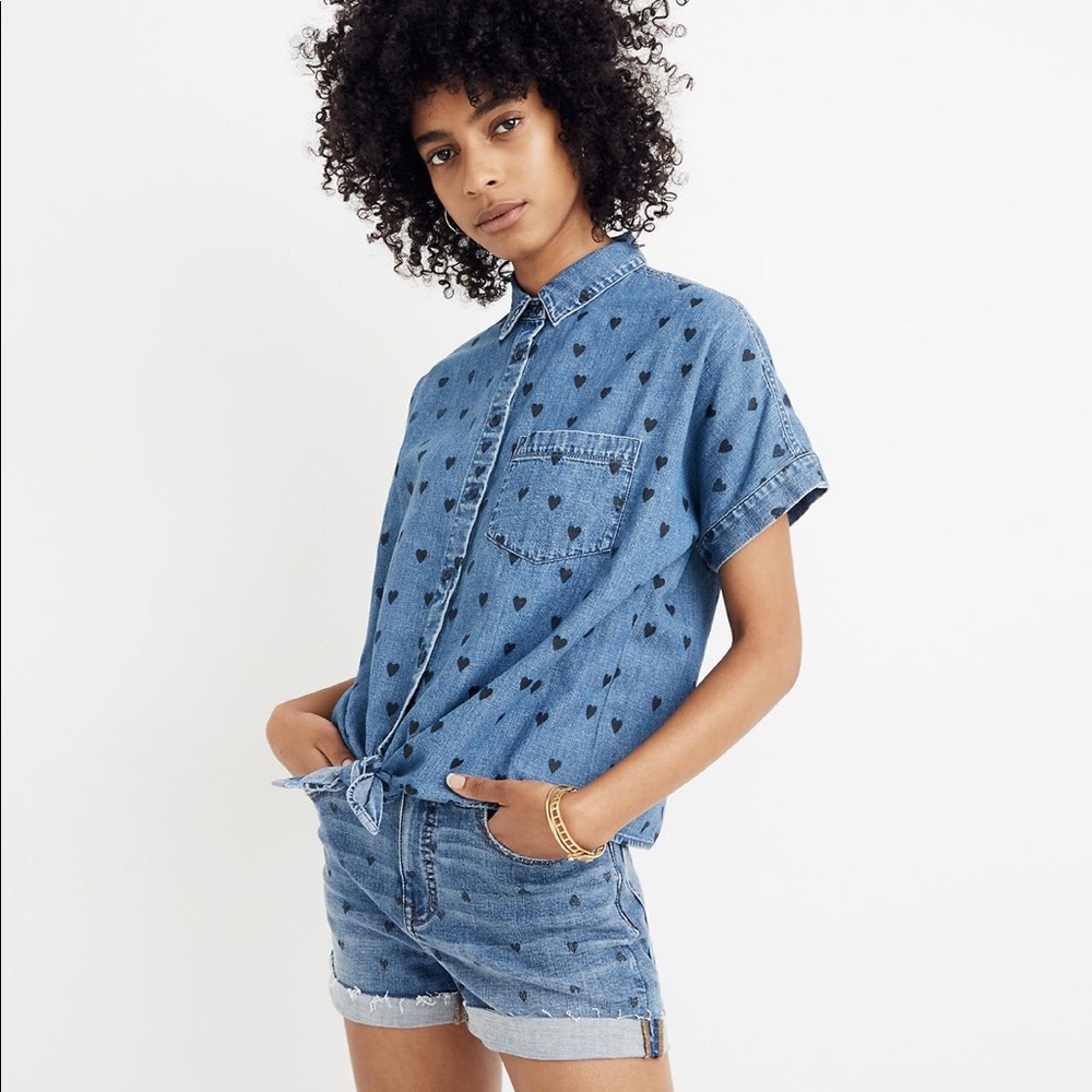 Madewell Denim Short-Sleeve Tie-Front Shirt NWT Size XS
